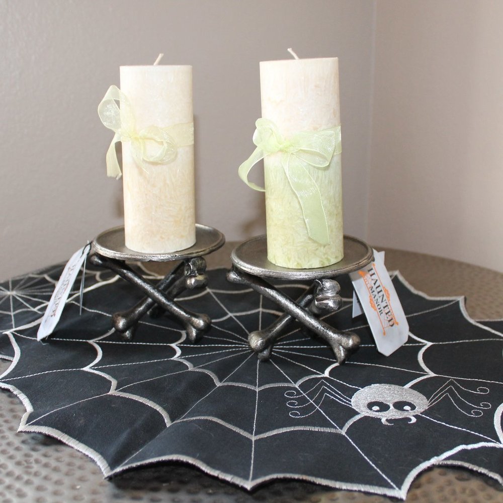 Cross Bones Metal Candle Holders Haunted Manor NWT